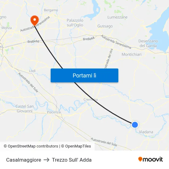 Casalmaggiore to Trezzo Sull' Adda map