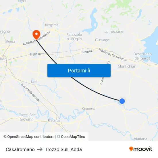 Casalromano to Trezzo Sull' Adda map