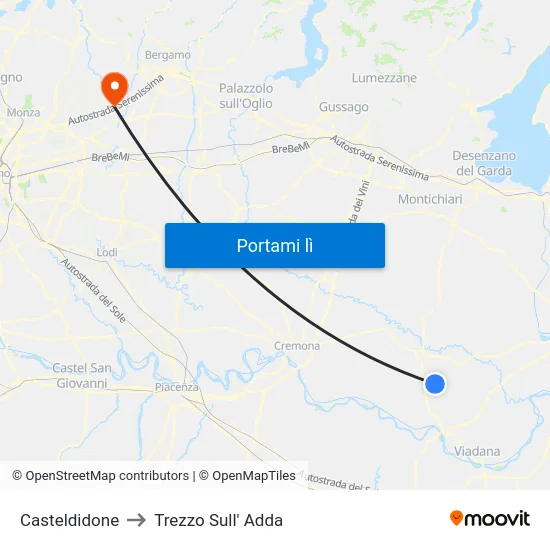 Casteldidone to Trezzo Sull' Adda map