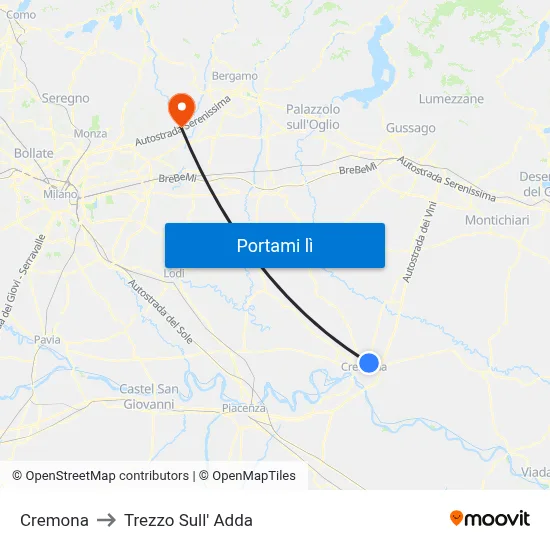 Cremona to Trezzo Sull' Adda map