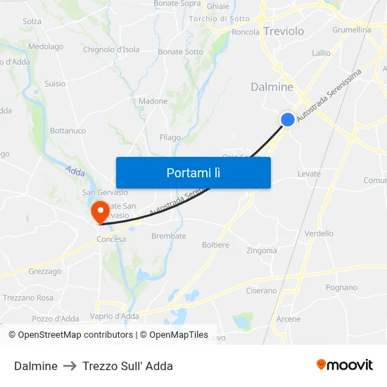 Dalmine to Trezzo Sull' Adda map