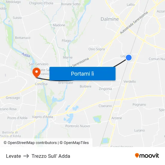Levate to Trezzo Sull' Adda map