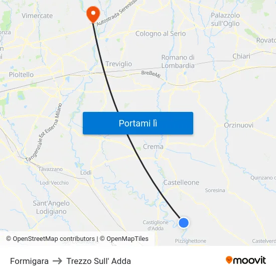 Formigara to Trezzo Sull' Adda map
