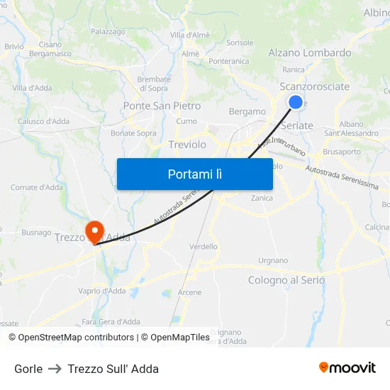 Gorle to Trezzo Sull' Adda map