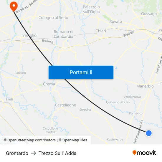 Grontardo to Trezzo Sull' Adda map