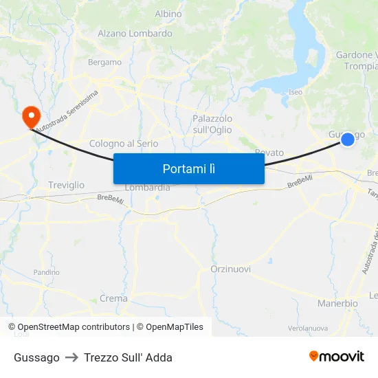 Gussago to Trezzo Sull' Adda map