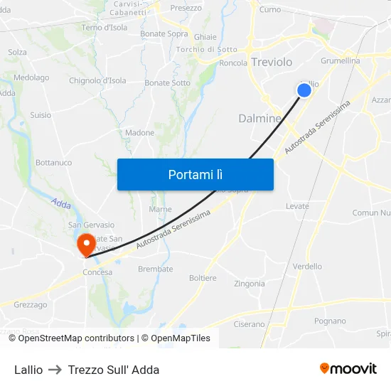 Lallio to Trezzo Sull' Adda map