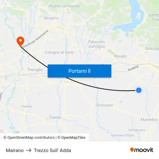 Mairano to Trezzo Sull' Adda map