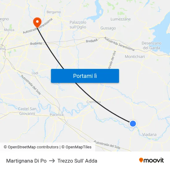 Martignana Di Po to Trezzo Sull' Adda map