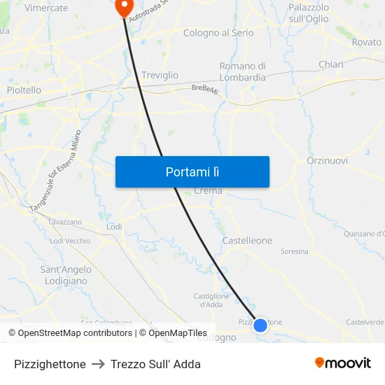 Pizzighettone to Trezzo Sull' Adda map
