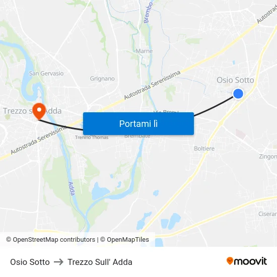 Osio Sotto to Trezzo Sull' Adda map