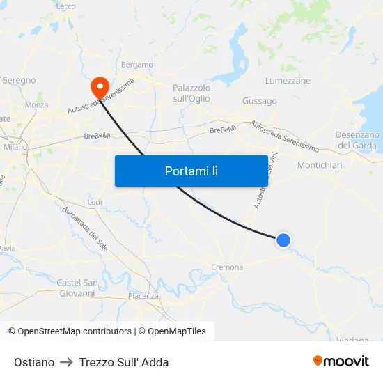 Ostiano to Trezzo Sull' Adda map
