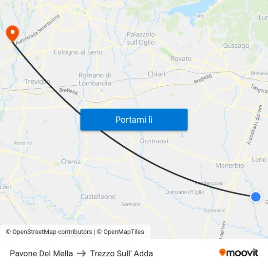 Pavone Del Mella to Trezzo Sull' Adda map