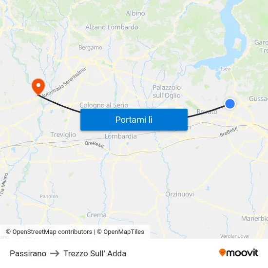 Passirano to Trezzo Sull' Adda map