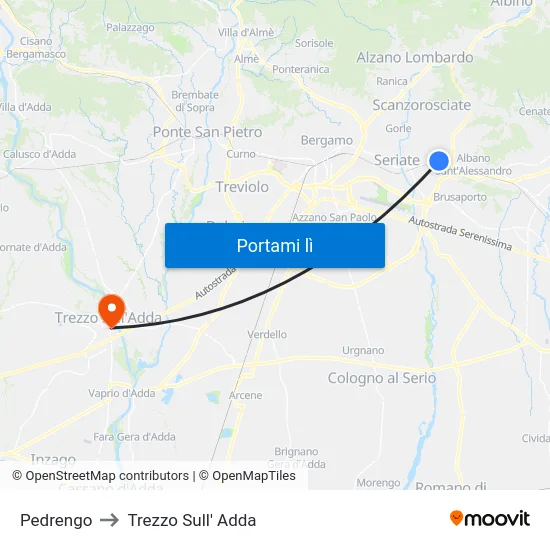 Pedrengo to Trezzo Sull' Adda map