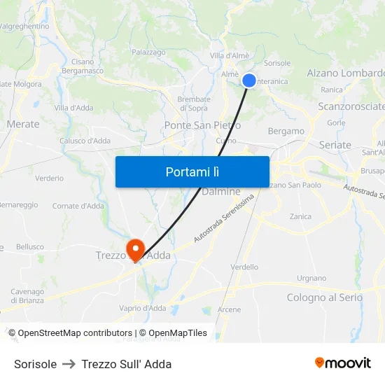 Sorisole to Trezzo Sull' Adda map