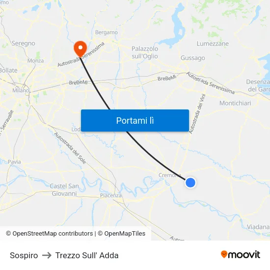 Sospiro to Trezzo Sull' Adda map