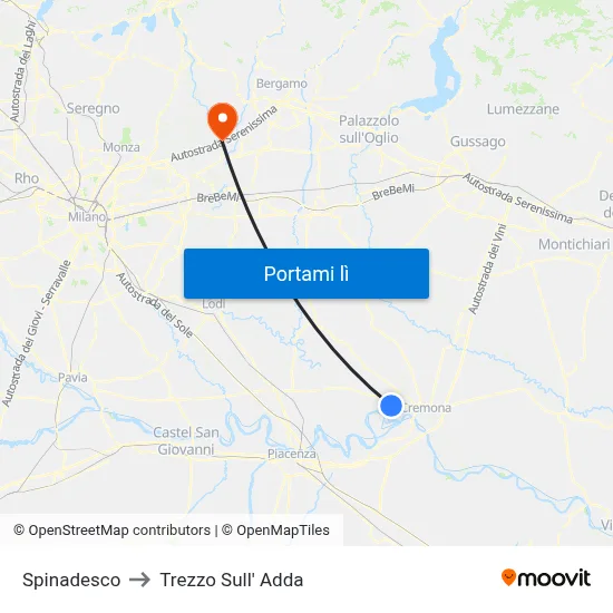 Spinadesco to Trezzo Sull' Adda map