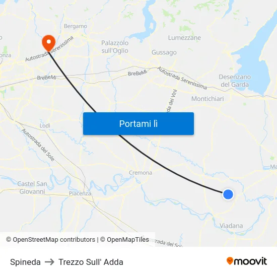 Spineda to Trezzo Sull' Adda map