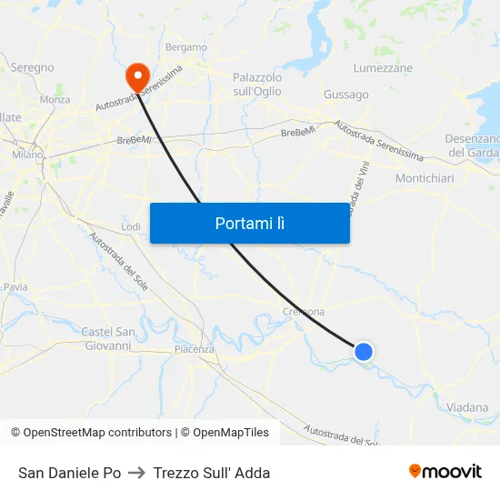 San Daniele Po to Trezzo Sull' Adda map