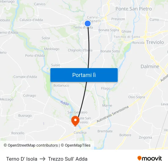 Terno D' Isola to Trezzo Sull' Adda map