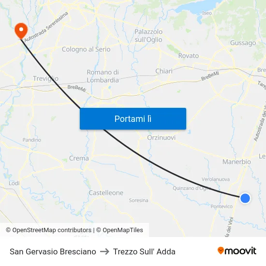San Gervasio Bresciano to Trezzo Sull' Adda map