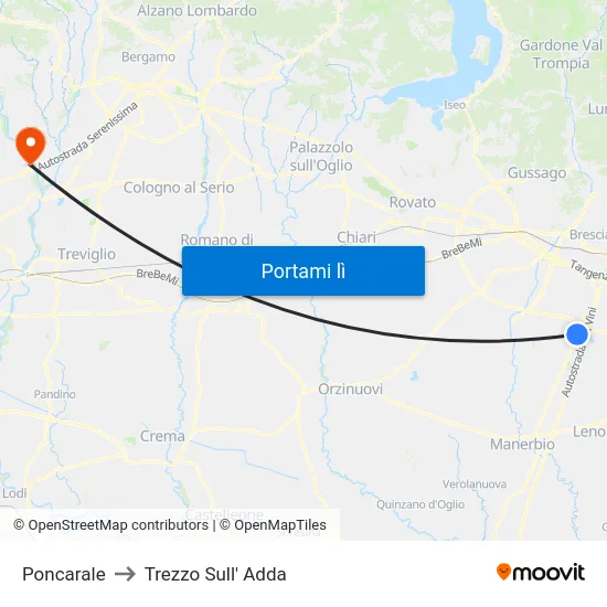 Poncarale to Trezzo Sull' Adda map