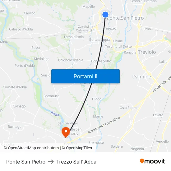Ponte San Pietro to Trezzo Sull' Adda map