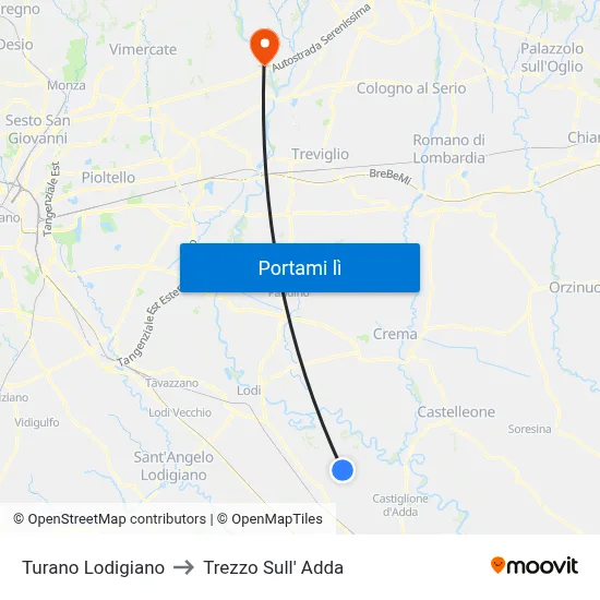 Turano Lodigiano to Trezzo Sull' Adda map