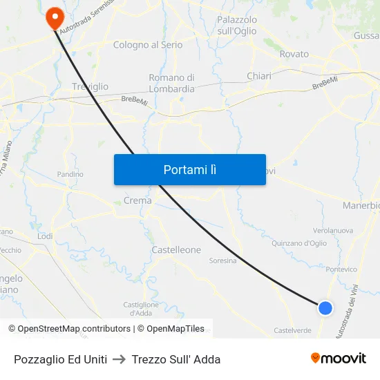 Pozzaglio Ed Uniti to Trezzo Sull' Adda map