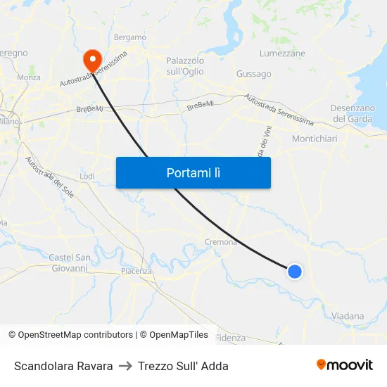 Scandolara Ravara to Trezzo Sull' Adda map