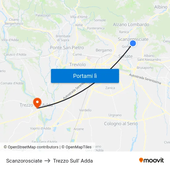 Scanzorosciate to Trezzo Sull' Adda map