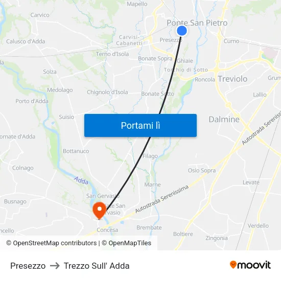Presezzo to Trezzo Sull' Adda map