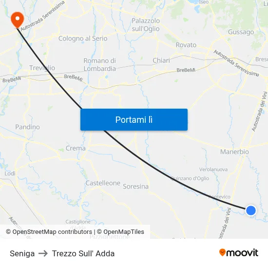 Seniga to Trezzo Sull' Adda map