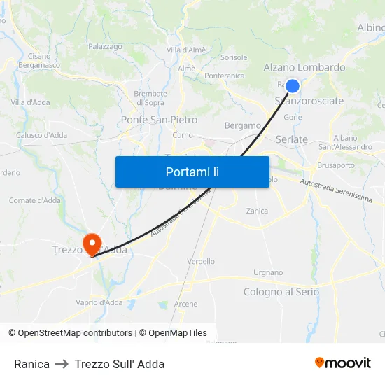 Ranica to Trezzo Sull' Adda map