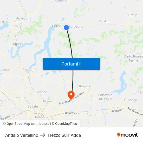 Andalo Valtellino to Trezzo Sull' Adda map