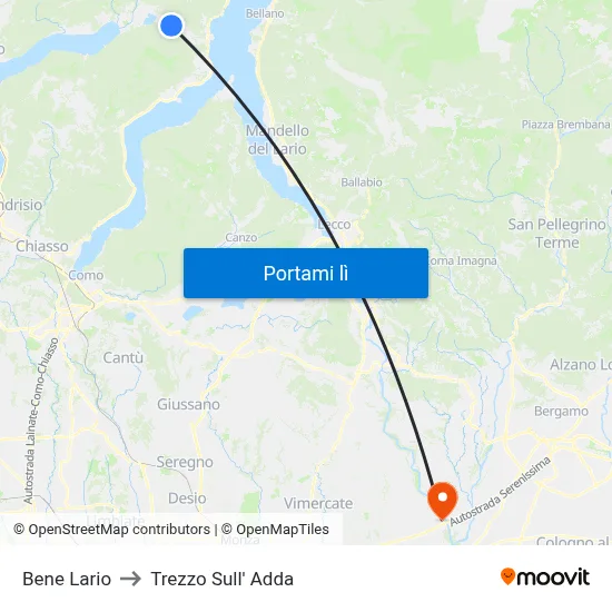 Bene Lario to Trezzo Sull' Adda map