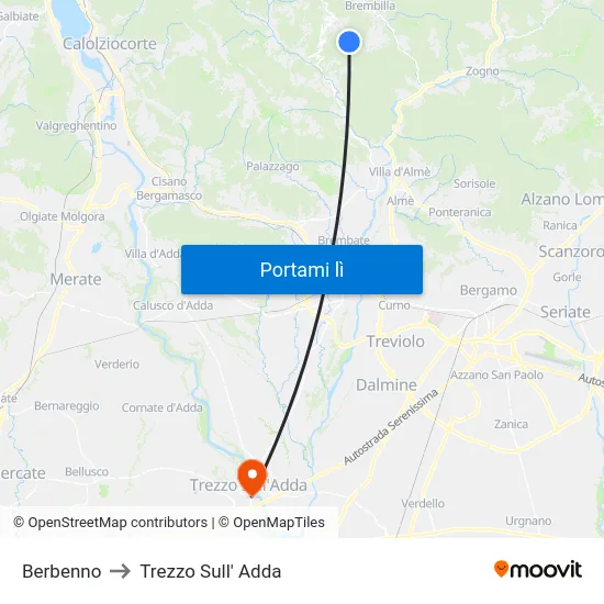 Berbenno to Trezzo Sull' Adda map