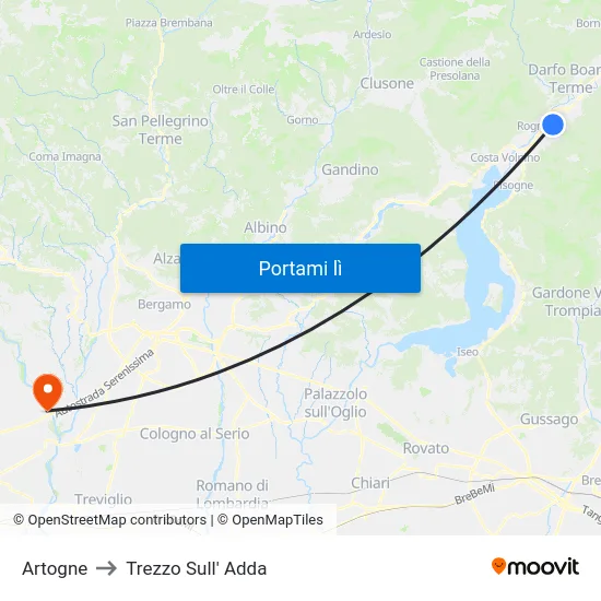 Artogne to Trezzo Sull' Adda map