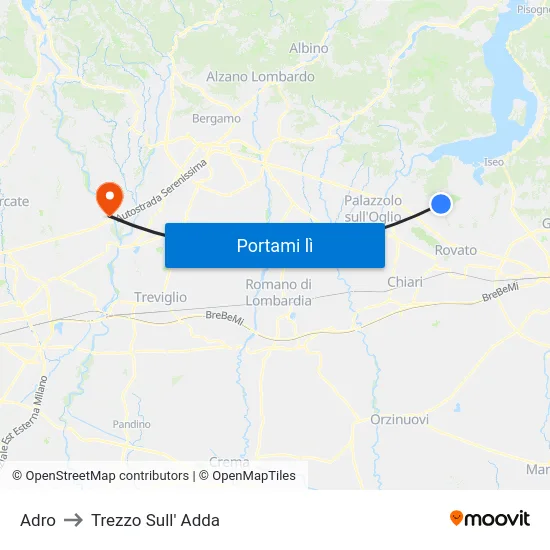 Adro to Trezzo Sull' Adda map