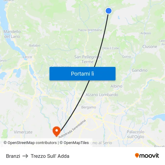 Branzi to Trezzo Sull' Adda map