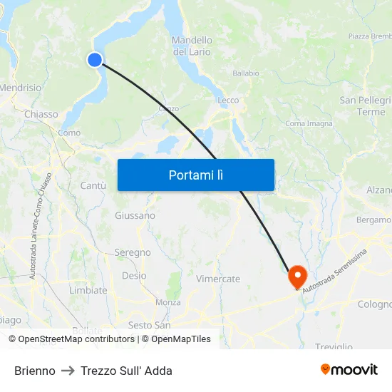 Brienno to Trezzo Sull' Adda map