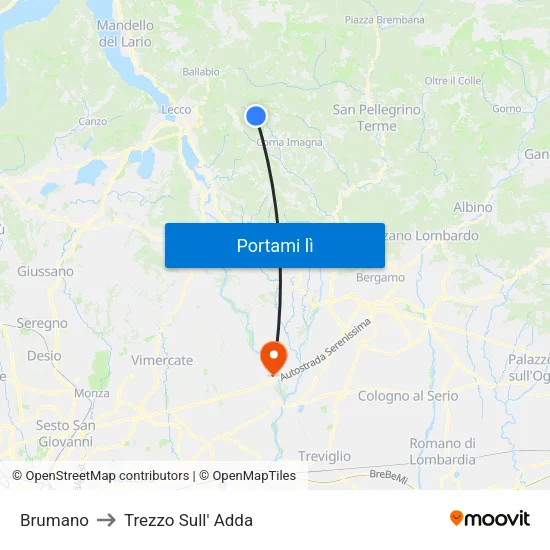 Brumano to Trezzo Sull' Adda map