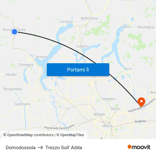 Domodossola to Trezzo Sull' Adda map