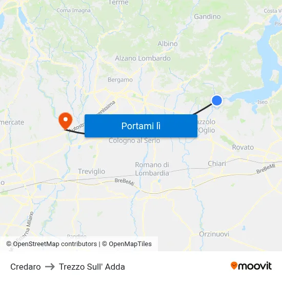 Credaro to Trezzo Sull' Adda map