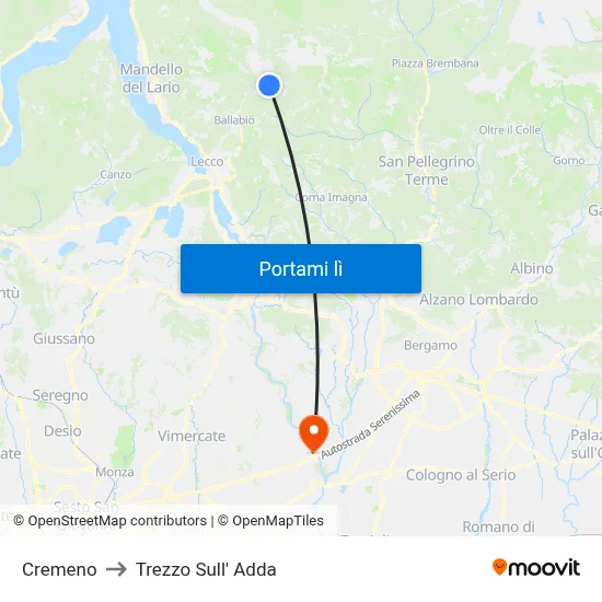 Cremeno to Trezzo Sull' Adda map
