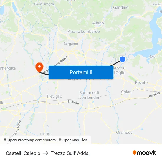 Castelli Calepio to Trezzo Sull' Adda map