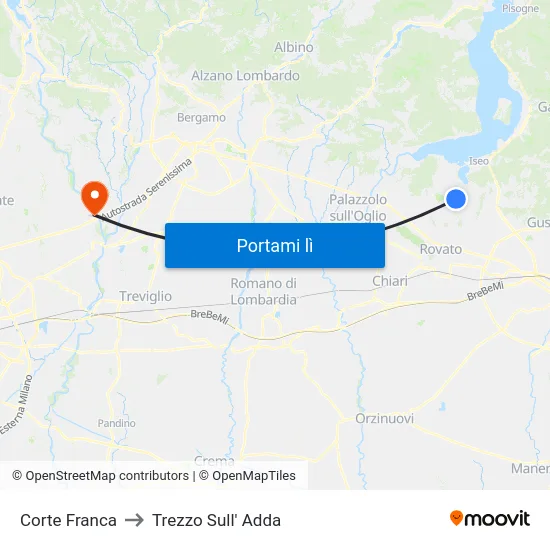 Corte Franca to Trezzo Sull' Adda map