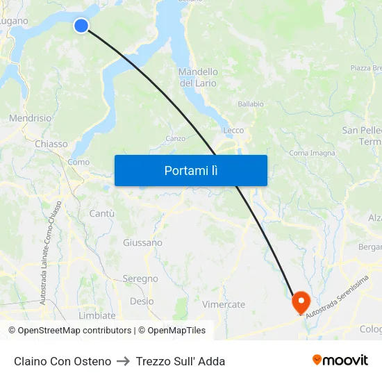 Claino Con Osteno to Trezzo Sull' Adda map