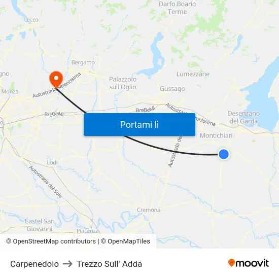 Carpenedolo to Trezzo Sull' Adda map